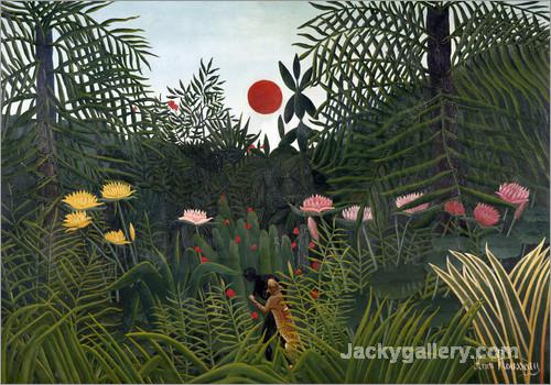 Jungle landscape with Setting Sun by Henri Rousseau paintings reproduction